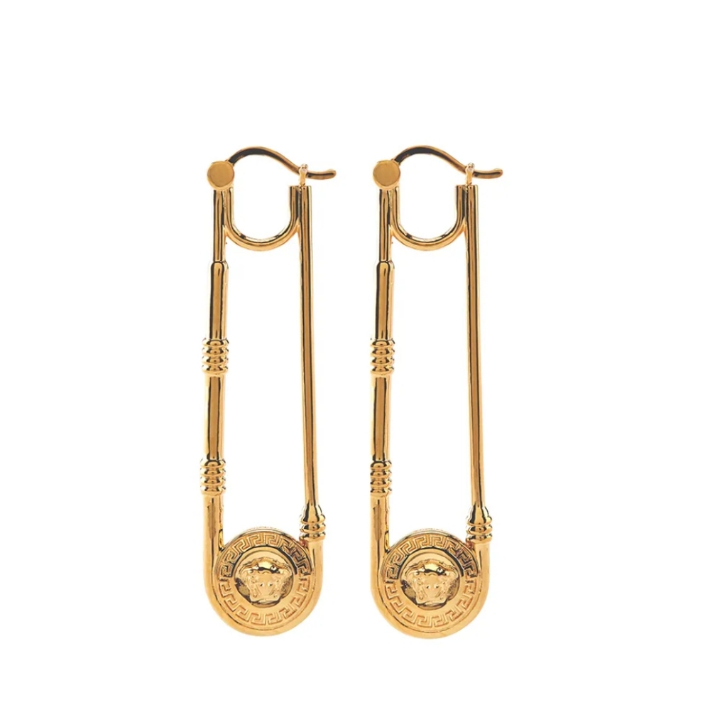 Gold Versace Safety Pin Earrings